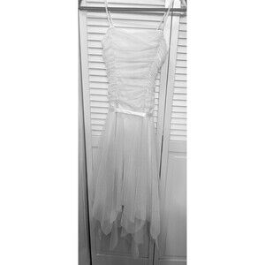 White Spaghetti Straps Fairycore Silver Sparkle Mesh Dress XS S